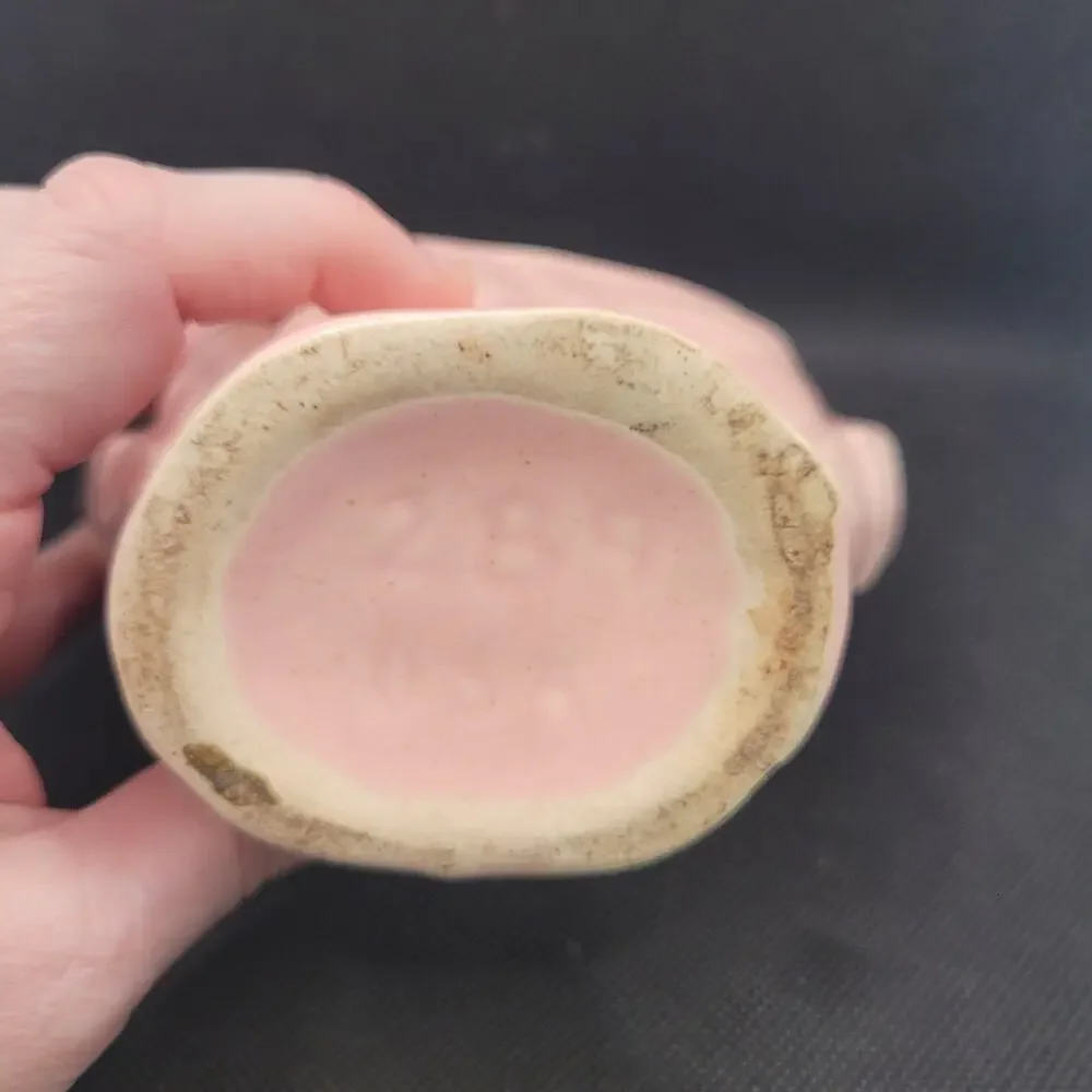 Vintage Pink Ceramic Basket Planter Vase USA